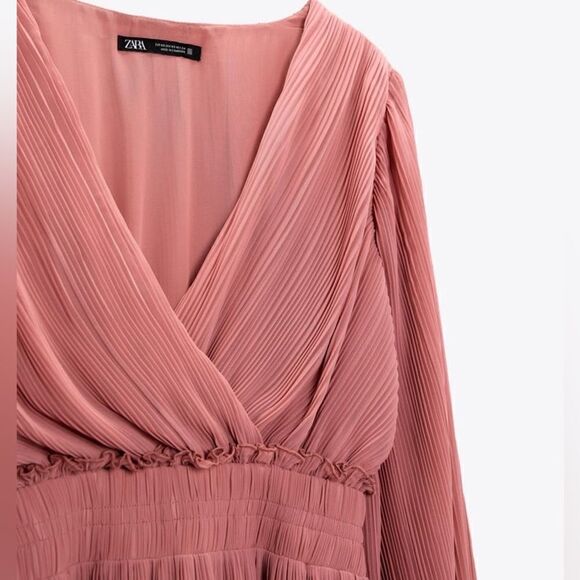 Zara Pink Pleated Midi Dress New - Picture 3 of 11